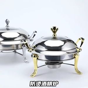 Stainless Steel Round Food Warmer With Cover Alcohol Stove Hot Pot Buffet Tray Chafing Dish Buffet Set Food Warmers Catering Supplies Buffet Display