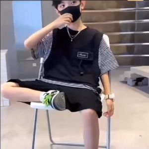 LJS230 set baju celana salur rompi anak dan remaja laki-laki