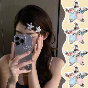 ปิ่นปักผมรูปดาวเป็ดหลากสีสีคลิปจงอยปากสไตล์อินส์สีเงินสุดเจ๋งปิ่นปักผมห้าแฉกกิ๊บติดผมด้านหน้าด้านข้างเครื่องประดับผม4ชิ้น