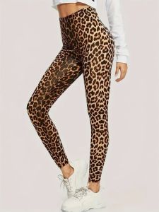 Fashionable Leopard Print Crop Bottom Pants High Waist Nine Points Womens Pants Casual Thin Material Spring Season