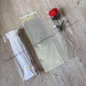 ถุงแก้วฝากาว 5x14ฝากาว2นิ้ว ใส่ลวดกำมะหยี่ ดอกไม้ประดิษฐ์