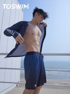 TOSWIM Mens Swimming Suit Long Sleeve Summer Sun Protection Set Quick Dry Surfing Clothes Beach Pants Knee-Length Swimwear