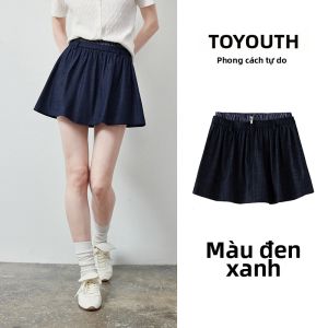 Toyouth | Chân Váy A-line Kiểu Jean Tre Bambou Đen và Xanh Kết Hợp