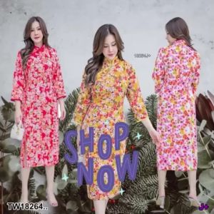 3 ส่วน เดรส #สาวอวบ กี่เพ้าคอจีนแขน เดรส TW18264