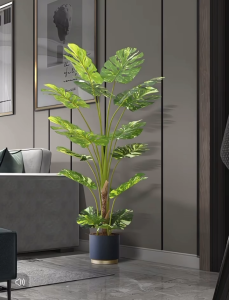 MONSTERA ALBOArtificial Plant Artificial Flower Faux Greenery Potted Plant Home Decoration Indoor Outdoor Decorative Plants for Living Room Bedroom Office Desk Tabletop Garden Café Event Wedding Artificial Decorative Plant Ornament Accessories