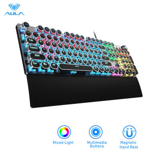 AULA F2058/F2088 PUNK Mechanical Gaming Keyboard with 22 Backlit 108 Keys Metal Pane Metal-plated Keycaps with Removable Wrist Rest Programmable for PC Laptop Blue Switch/Black Switch/Brown Switch/Red Switch