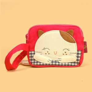 South Korea Cute Cartoon Handmade Girl Cat Fabric Clutch Wrist Two Layers Change Key Case Wrist Bag