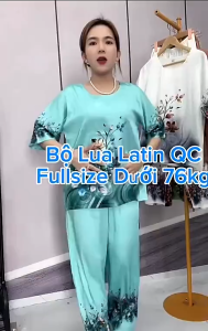 DX_Bộ đồ trung niên đồ bộ sang trọng chất Gấm xước họa tiết áo cộc tay cổ tròn phối quần suông dài