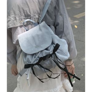 New 2024 Womens Canvas Backpack with Butterfly Knot Large Capacity Travel Bag Casual Style Double Shoulder Bag Soft Nylon Fabric