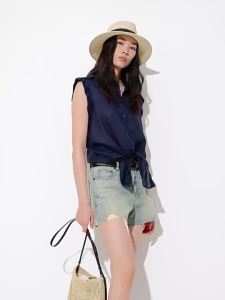 MO&Co. | 100% Ramie Wide Shoulder Sleeveless Preventing Exposures Blouse