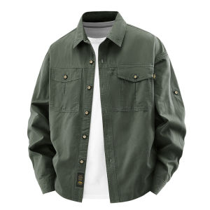 CHAFEI | Cotton Workwear Jacket Spring Autumn Mens Casual Loose Large Size Long Sleeve Shirt