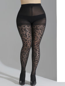 Large Size Zebra Print Black Pantyhose High Waist Semi-Sheer Footed Pantyhose Womens Stockings & Hosiery