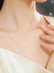 ZHOU LIU FU 周六福 750/18K Yellow Gold Necklace Chain Necklace for Women Mom Gold Jewelry Birthday 40+5cm C0521133