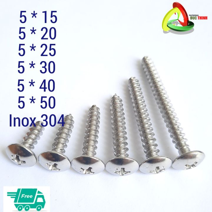 30 Con Vít INOX 304 cao cấp đường kính 5mm đầu dù ren thưa , tùy chọn ...