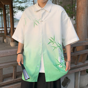 Graduated Color Short Sleeve Mens Shirt Summer Thin Retro Loose New Chinese Style Five Sleeve Buttons Fashionable Casual Shirt