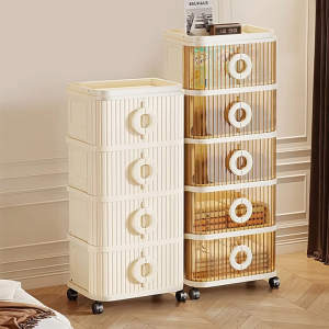 HETEEMALL Foldable Storage Cabinet with Sliding Doors & Wheels 1-5 Layer Durabox Organizer for Kitchen and Clothes