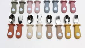 Baby Panda Shape Silicone Spoon and Fork Stainless Steel Baby Feeding Spoon