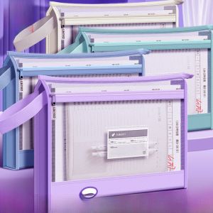 Deli Thickened Double-layer Mesh Document Bag A4 Subject Classification Transparent Handheld Zipper Style Book Bag Paper Storage Bag for Elementary And Middle School Students Large Capacity Tutoring Bag