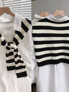 Thời Trang Khăn Quấn Vai Dệt Kim Nữ Mùa Xuân Áo Khoác Ngoài Mùa Thu Sọc Trang Trí Cổ Ấm Hơn Thời Trang Sành Điệu Phong Cách Hàn Quốc