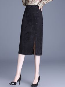 New Chinese Style High Waist Midi Skirt Womens Spring Autumn 2025 Floral Embroidery Bodycon Skirt One Step Split Skirt