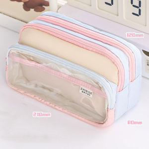 Kawaii Pencil Bag Large Capacity 3 Compartments Pencil Case Pen Pouch Desk Organizer School Supplies Cute Korean Stationery