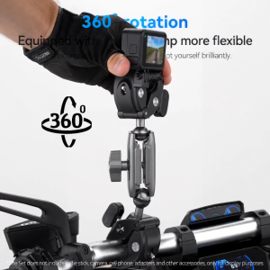 TELESIN GP-HBM-001-D Camera Mounts Clamp Mount Bicycle Handlebar Adapter Mount Aluminum Alloy with Dual 360°Rotatable Ball Head with Rubber Pads for Motorcycle/ Bycicle/ Monitor/ Selfie Stand