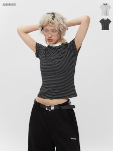 Airhood 2025 Womens Short Sleeve T-Shirt Slim Fit Classic Stripes Summer Fashion Casual round Neck Top for Young Ladies