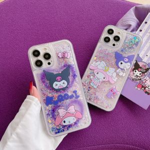 Cute Cartoon Kuromi My Melody Quicksand with Luminated Shockproof Cases for iPhone 15ProMax 14ProMax 13ProMax 12ProMax Kuromi.Melody Phone Cases for Apple 15 14 Plus 13 12 11 Cellphone Cover for 15Pro 14Pro 13Pro 12Pro Protective Back Shell