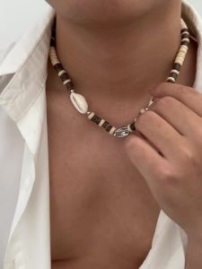 Ingemark Boho Coconut Husk Wooden Beads Conch Beads Chain Necklace for Men Summer Beach Vintage Adjustable Choker Daily Jewelry