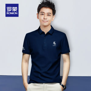 Romon Short-Sleeved Polo Shirt American Fashion Simple Knitting Pure Cotton Men Business Casual Lapels Long Sleeves T-Shirt Fashion