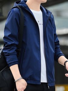 ROMON | Lormen Mens Hooded Jacket Short Casual Outdoor Fashion Spring Autumn Windproof Zipper Closure Standard Fit Polyester Fiber