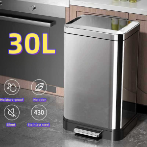 15/20/30L Household Light Luxury Stainless Trash Bin with Foot Pedal Kitchen Corner Narrow Garbage Bin Container with Cover
