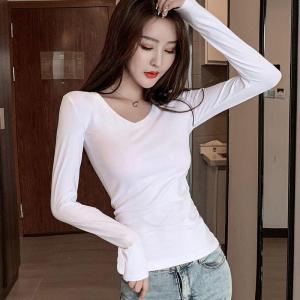 Slim Fit Long Sleeve round Neck Thin T-Shirt for Women Autumn Outerwear Inner And Outer Wear Korean Style Commute Style Polyester Fiber