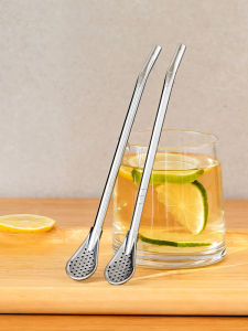 Dual Use Coffee Stirring Spoon Straw 304 Stainless Steel Non Disposable Creative Drinking Straws for Juice Filtering