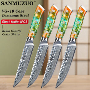 SANMUZUO Steak Knife 4PCS Set - YAO Series- 5 Inch Damascus Steel Non-serrated Kitchen Steak Knife - Comfortable Resin Handle