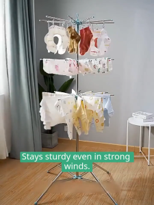 MOD Ampaian Baju Baby Stainless Steel 3 Tier Foldable Drying Rack with Wind-proof Clips & Hanging Rods | Heavy Duty Clothes Towel Drying Rack
