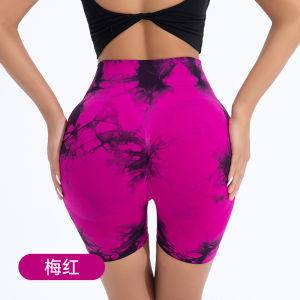 Seamless peach yoga pants for women tie-dyed printed high-elastic sports shorts high-waisted and hip-lifting fitness pants