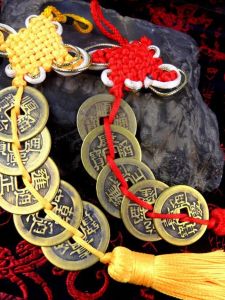 Antique Copper Coin Door Hanging Ornament Red And Yellow Rope Knot Qing Dynasty Ancient Coin Decorative Piece Hall Wall Art