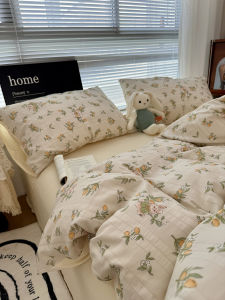  Lemon Rabbit Pattern Washed Cotton Bedding Set Three-Piece Student Dormitory Sheet Set Simple Modern Style Quilt Cover