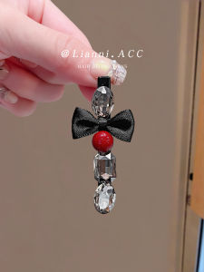 Butterfly Knot Rhinestone Hair Clip Fringe Clamp French Vintage Girl Side Hair Card Duckbill Clip Versatile Hair Accessories