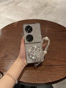 Luxurious Fashion Pink Diamond Rotating Stand Huawei Pocket2 Foldable Screen Phone Case Full Cover Womens Bracelet Protective Shell