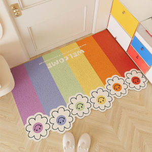 Smiley Face Rainbow Silk Loop Door Mat Cartoon Entrance Anti-Slip Pad Home Use Customizable Indoor Outdoor Mat Rug