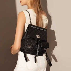 Mini Chic Leather Diamond Grid Chain Dual Shoulder Bag New 2025 Womens Handbag Versatile Black Soft Cowhide Backpack