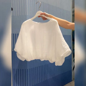 PAIBOLI | Elegant French Style Womens Shirt Short Sleeve Bell Sleeve White Chic Summer New Arrival Fashionable Round Neck Top
