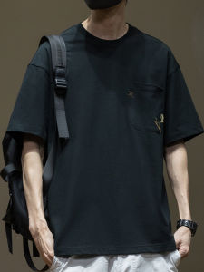 Extra Large Size Heavyweight Antibacterial Cotton Mens T-Shirt Simple Embroidered Pocket Loose round Neck Short Sleeve Top