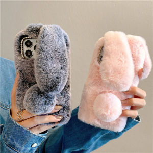 CrashStar Plush Rabbit Ears Cute Anti-fall Phone Case For iPhone 16 15 14 13 12 11 Pro Max XS XR X 8 7 Plus + SE 2020 Warm Winter Hairy Phone Casing Fashion Shockproof Phone Cover Top Seller