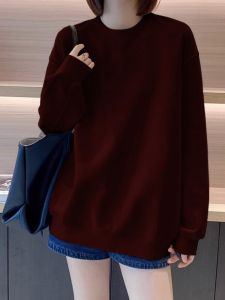 เสื้อสเวตเตอร์คอปกกลมหนาป้องกันความร้อนสำหรับผู้หญิง สีแดง แฟชั่นฤดูใบไม้ร่วงและฤดูหนาว ไซส์ใหญ่ เสื้อผ้าทำงานสไตล์เกาหลี