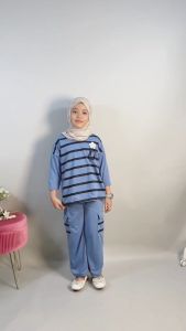 Setelan Baju Anak Perempuan Salur Bunga 155 NONYFASHION