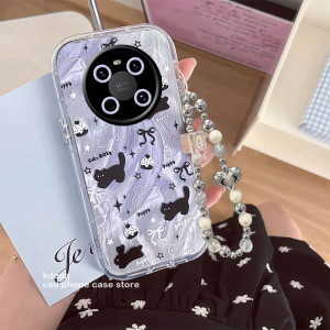 TDTechM40 Cat Design Phone Case for Huawei M40 Pink Bunnies Personality Chain Thick Edge Anti-Fall Protection Cover Cute Purple