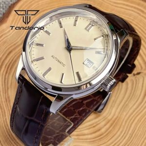 Đồng Hồ Cơ Tự Động Tandorio 40mm Mặt Kính Sapphire Vòm Kép NH35 Dành Cho Nam Dây Da Đánh Bóng Hiển Thị Ngày Chống Nước 20BAR